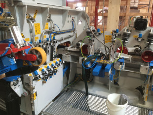 In-feed equipment with hot-melt and white glue application system